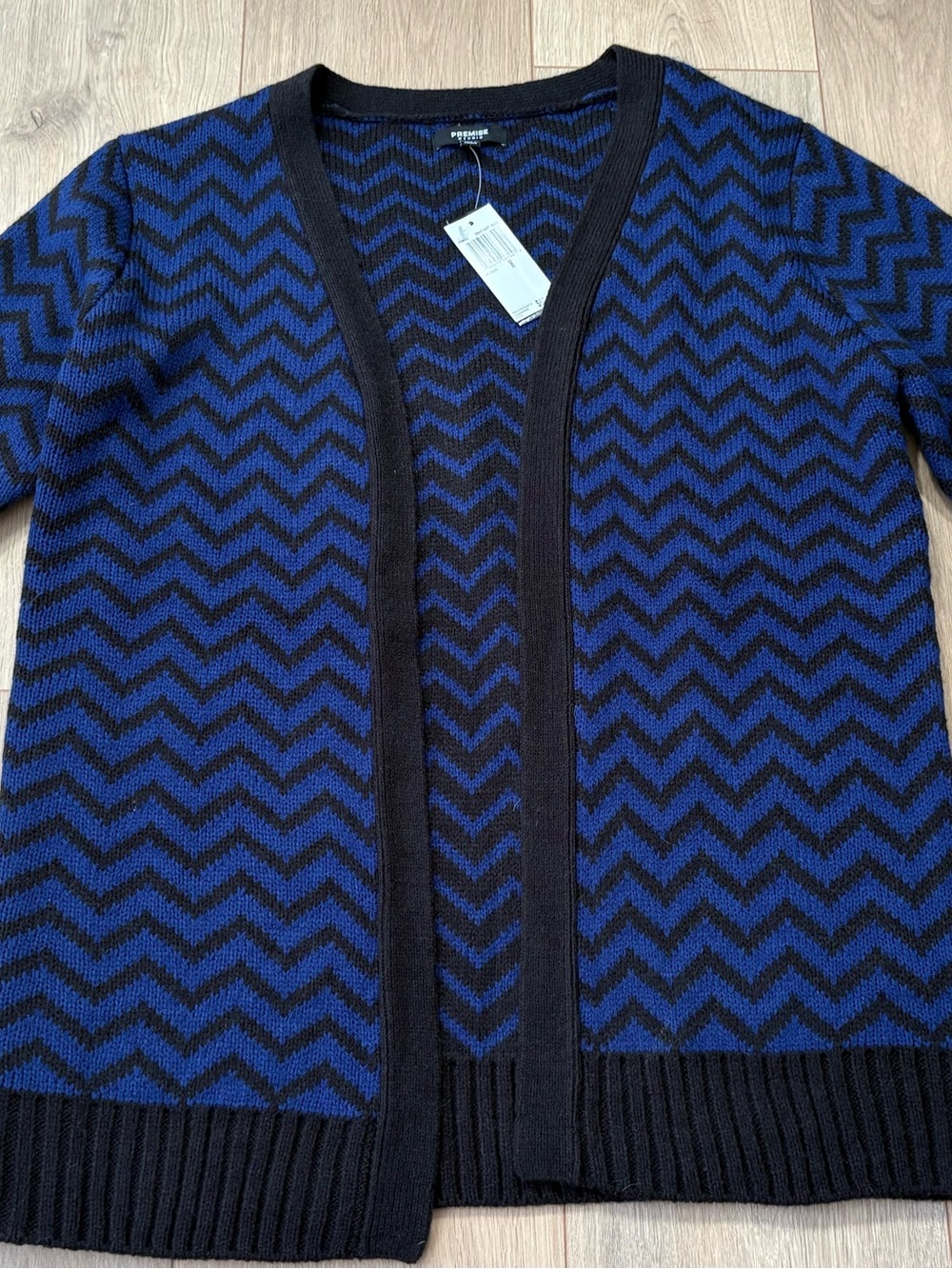 Premise Black & Blue Chevron Open-Front Cardigan